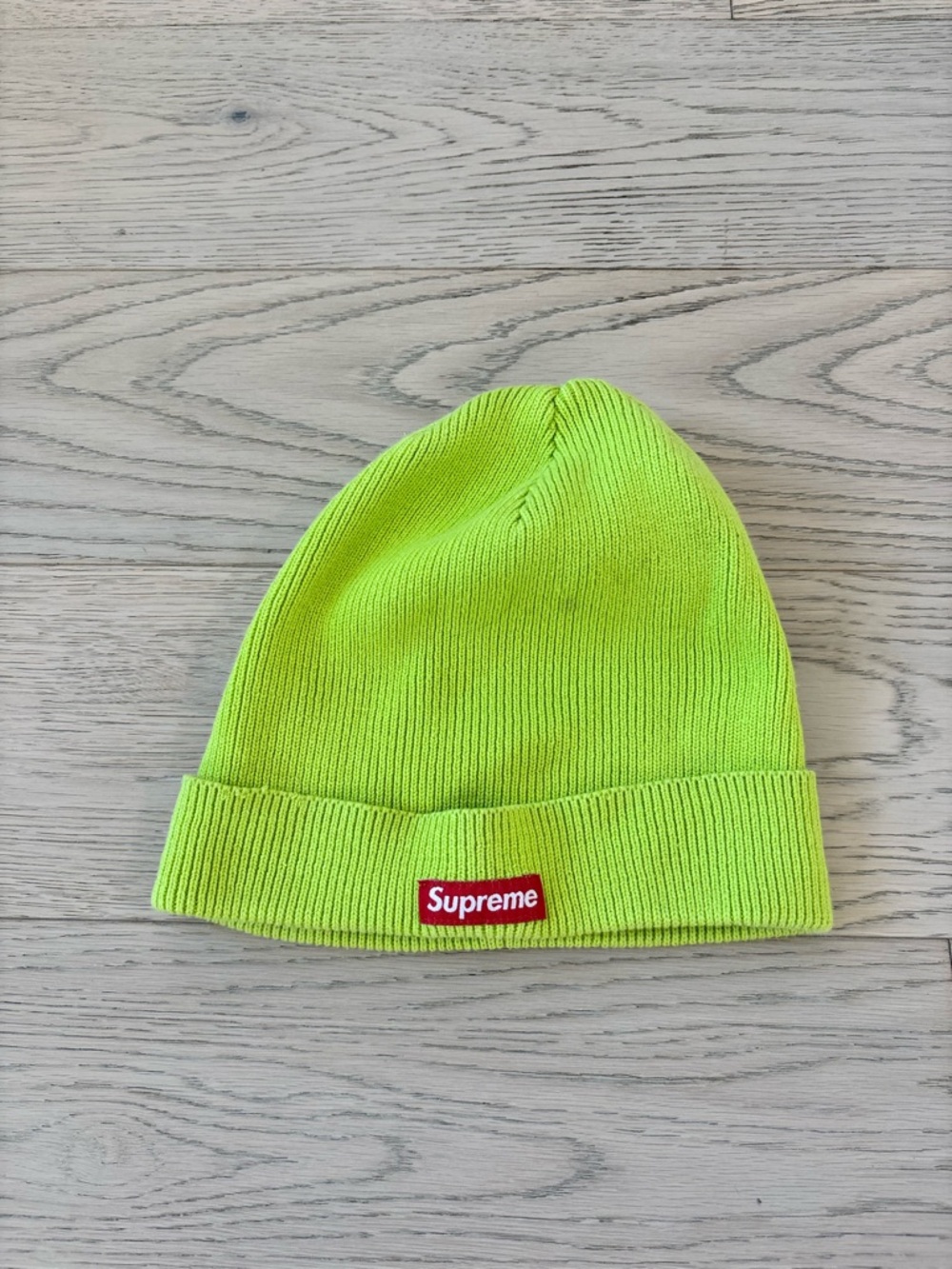 Supreme Neon Green Cuffed Beanie with Red Box Logo